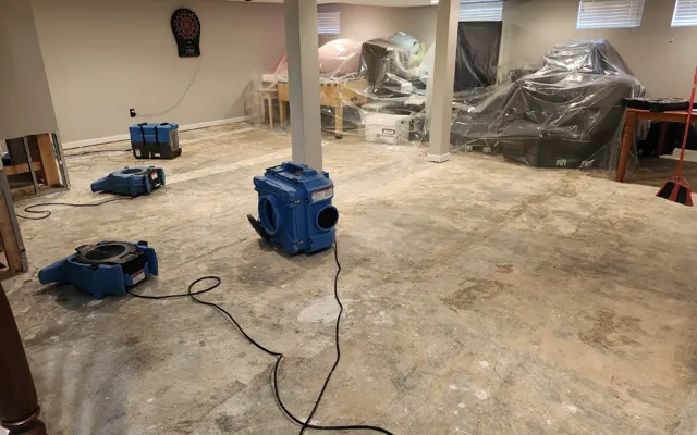Restoration equipment on a Cove drain backup cleanup job